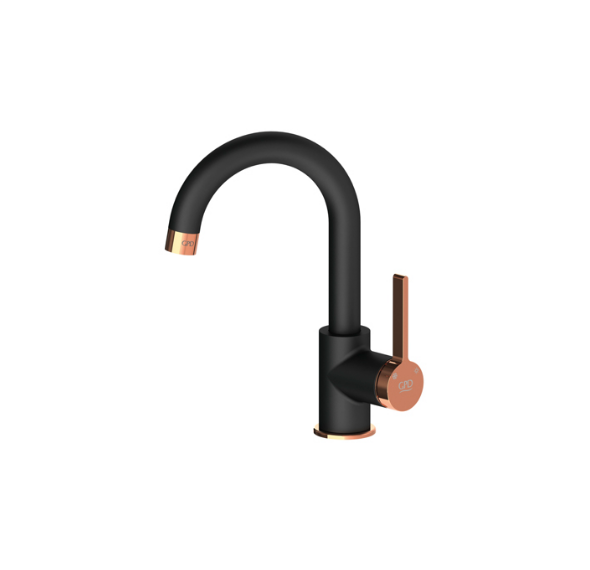 GPD MTL165-S-R Gildo Tek Gövde Lavabo Bataryası (Siyah - Rose Gold)